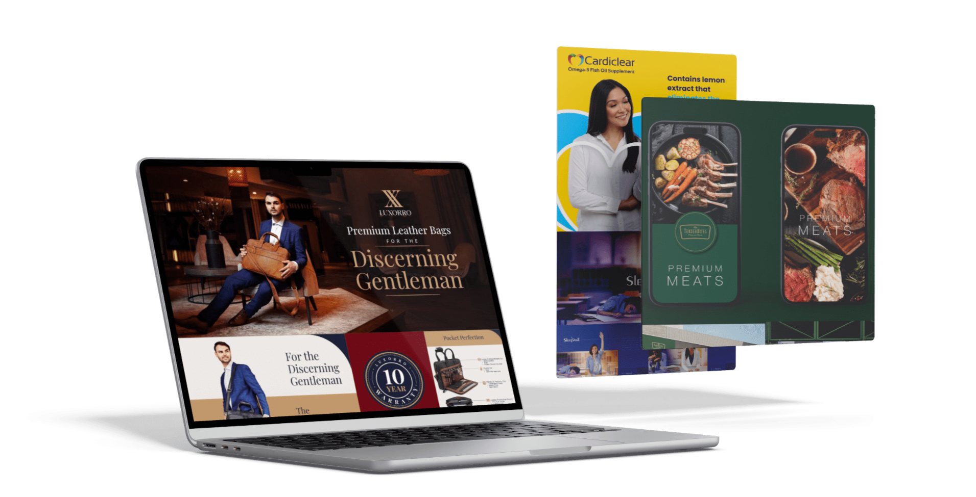 The work of Beaux Flamiano Laptop and screens displaying samples of Beaux Flamiano's work.